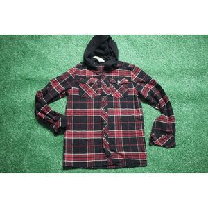 Airwalk Classics Hooded Plaid Flannel Shirt Jacket Black & Red Medium